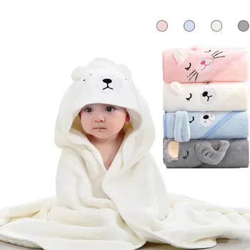 Kleinkind Bademantel Säuglings Bad Handtuch Junge Mädchen Decken Swaddle Mit Kapuze Cartoon Korallen Fleece