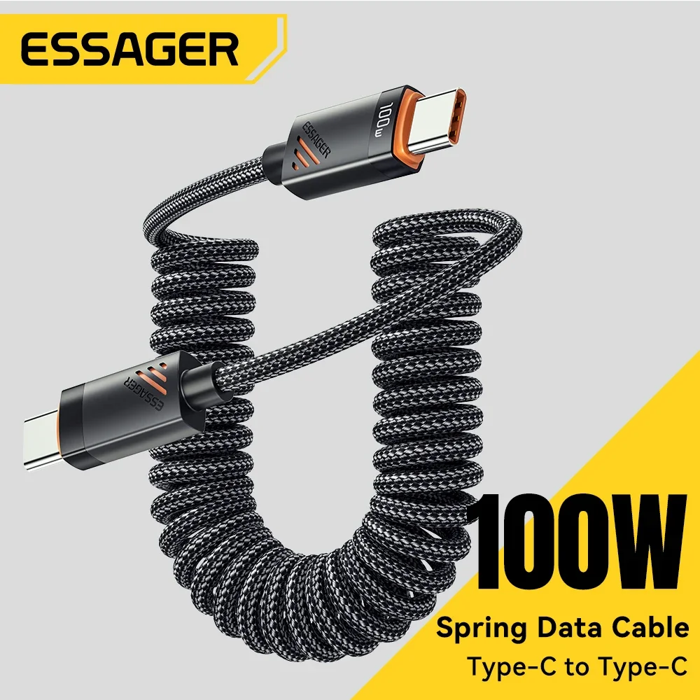 USB-C auf USB-C Spiralkabel 100 W PD, fürs Auto