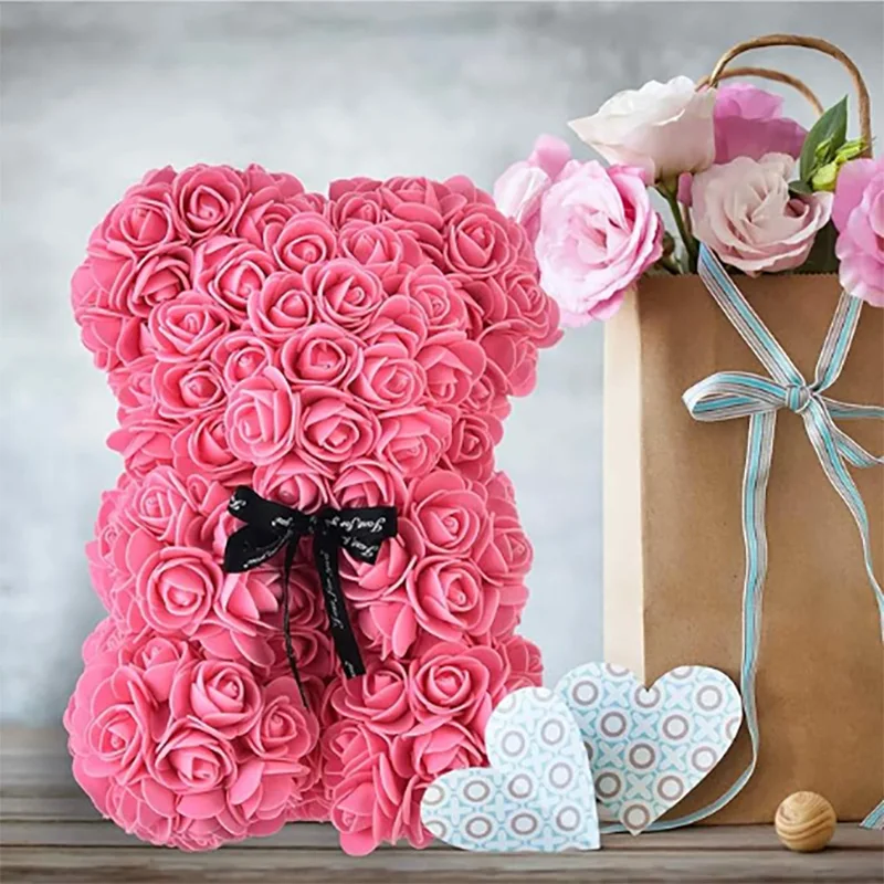 25 cm künstlicher Teddy-Rosen-Blumenbär mit Box, romantisches – Bild 5