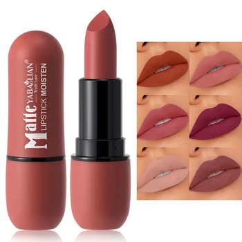 6-farbiger, matter Lippenstift: Samt-Lippenfarbe, glattes, wasserfestes, langanhaltendes Farb-Lippen-Make-up