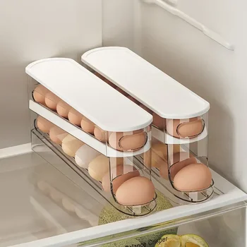Doppelschicht Kühlschrank Ei Aufbewahrungsbox Automatische Rollende Eier Halter Rack Leiter Stil Kühlschrank
