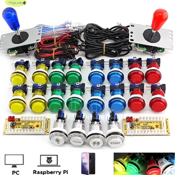 2-Spieler-DIY-Arcade-Spiel-Kit für PC Raspberry Pi mit LED-Drucktasten, Joystick im amerikanischen Stil