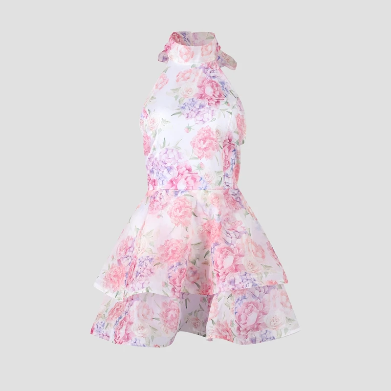 Schickes, mit Blumenmuster bedrucktes Minikleid, rückenfrei