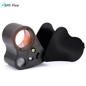 SMI 30X 60X beleuchtete Juwelier-Augenlupe, faltbare Schmucklupe mit hellem LED-Licht für Edelsteine, Schmuck