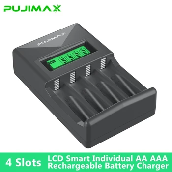 PUJIAMX AA/AAA wiederaufladbares Ladegerät, LCD-Display, tragbarer Adapter, USB-Kabel, Typ-C-Batterien