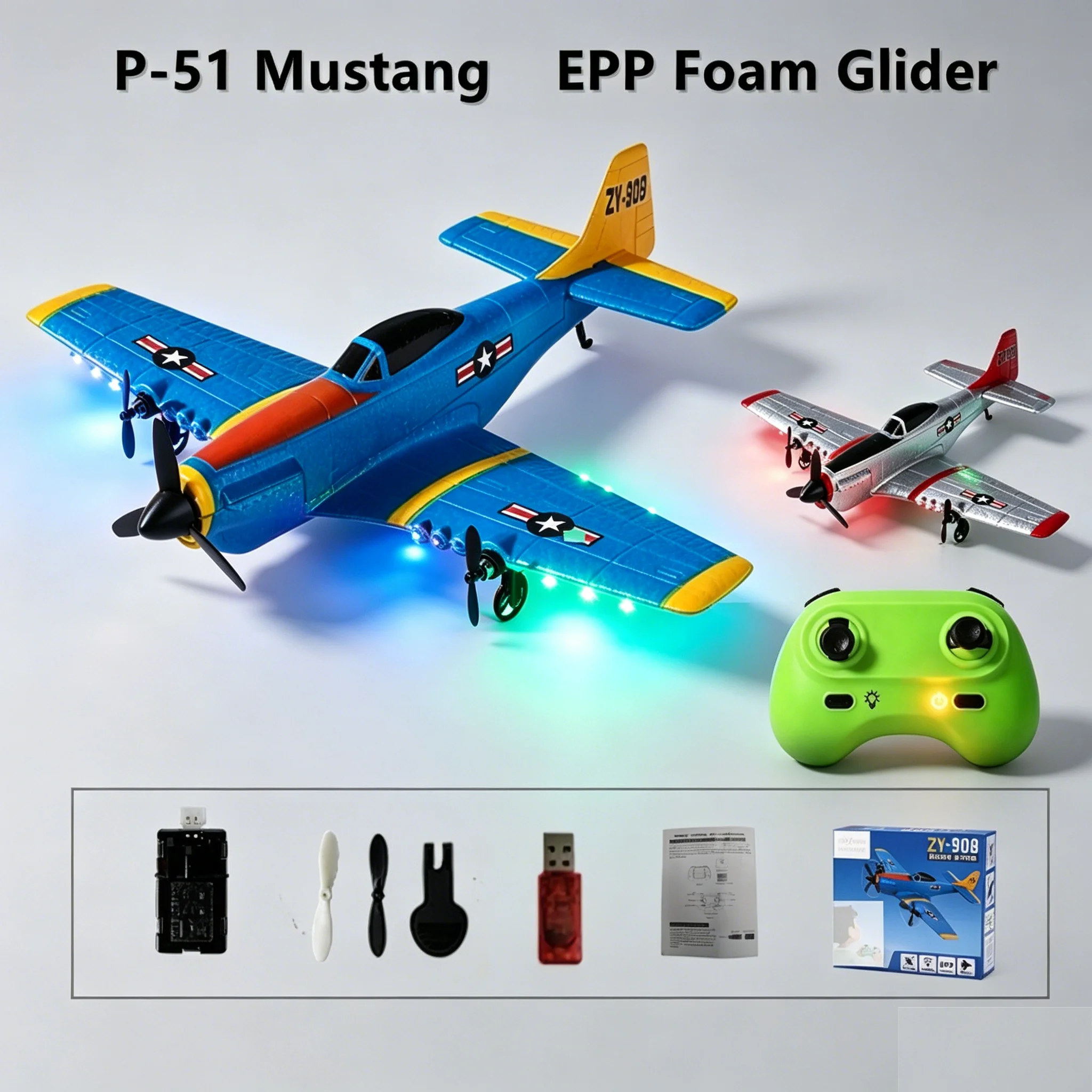 P51 Mustang EPP Schaum RC Flugzeug mit LED-Beleuchtung 2,4GHz