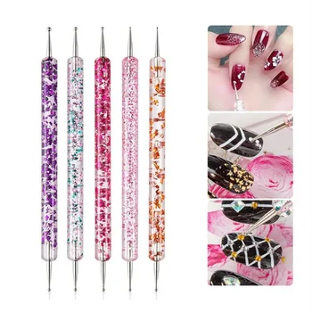 Tragbare Nail art Punktierung Stift Kristall Perlen Griff Dual-ended Zeichnung Malerei Strass (5 Stück)