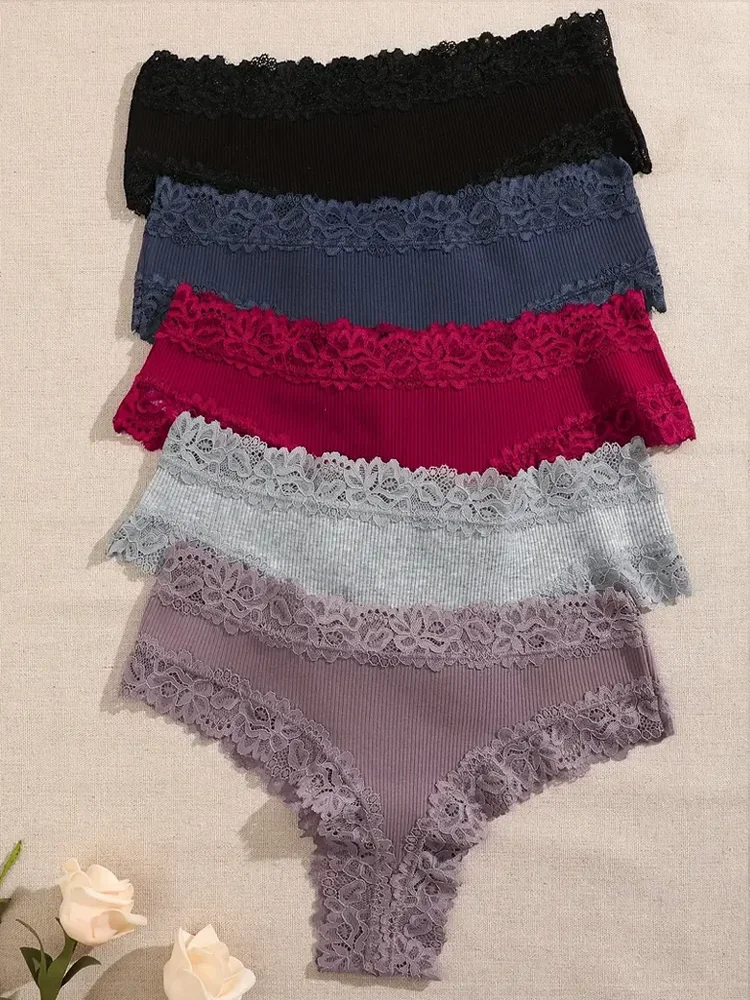 3 Teile/satz Frauen Baumwolle Spitze Höschen Floral Intime – Bild 2