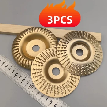 Holzbearbeitungs-Schleifscheiben-Set, dreiteilig, 100 mm breit/16 mm Metallbohrung, bogenförmiges Fasendesign
