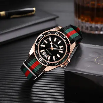 Modische Herren-Kalenderuhr mit Nylonarmband, luxuriöse und einfache Business-Herren
