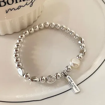 Vintage 925 Sterling Silber Perlenarmbänder für Frauen Trend Koreanische Mode Unregelmäßige Perlenarmbänder