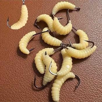 Gummimaden-Angelköder-Set mit Haken - vielseitige Grub-Köder für Barsch, Forelle, Crappie, Bluegill, ideal