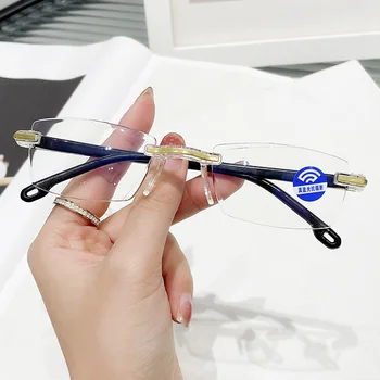 Elder Ultraleichte Lesebrille für Männer Frauen Retro Anti-blau Presbyopie Brillen Rahmenlose +1,0 Bis + 4,0