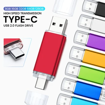 Hochgeschwindigkeits-TYP C 2-in-1-USB-Stick 128 GB 64 GB 32 GB Metall-Stick Smartphone Auto TV USB-Stick 4 GB