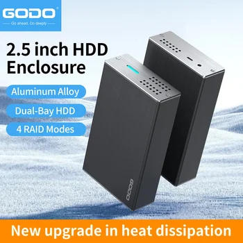 GODO 2,5-Zoll SATA Dual-Bay RAID Festplattengehäuse USB3.0 SSD HDD Externes Array-Box-Gehäuse Unterstützt