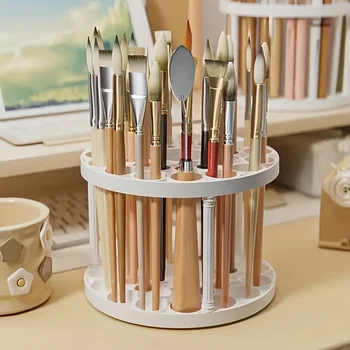 360 ° Rotierender Pinselhalter - weißer Kunststoff-Organizer mit Glasur-Finish, platzsparendes Design