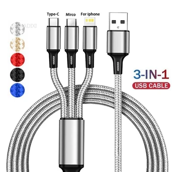 3-in-1 Ladekabel USB-C, Micro-USB und Lightning, Nylon geflochten