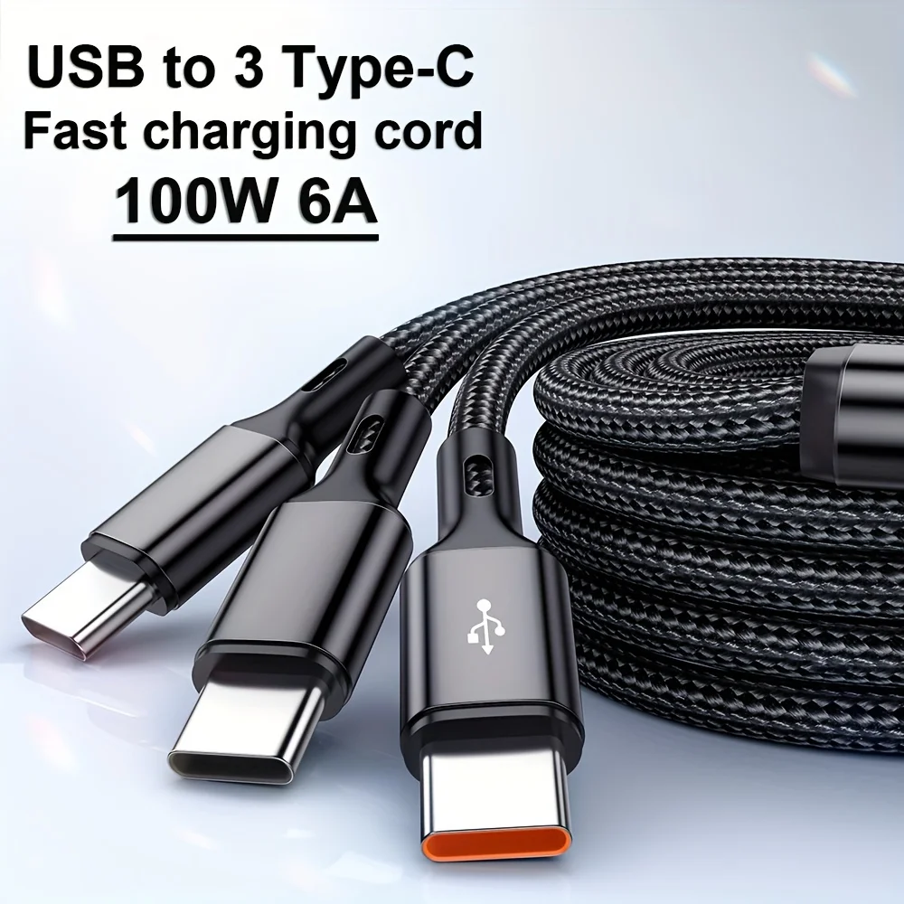 3-in-1 USB-C Ladekabel 100 W, USB-A auf 3× USB-C – Bild 2