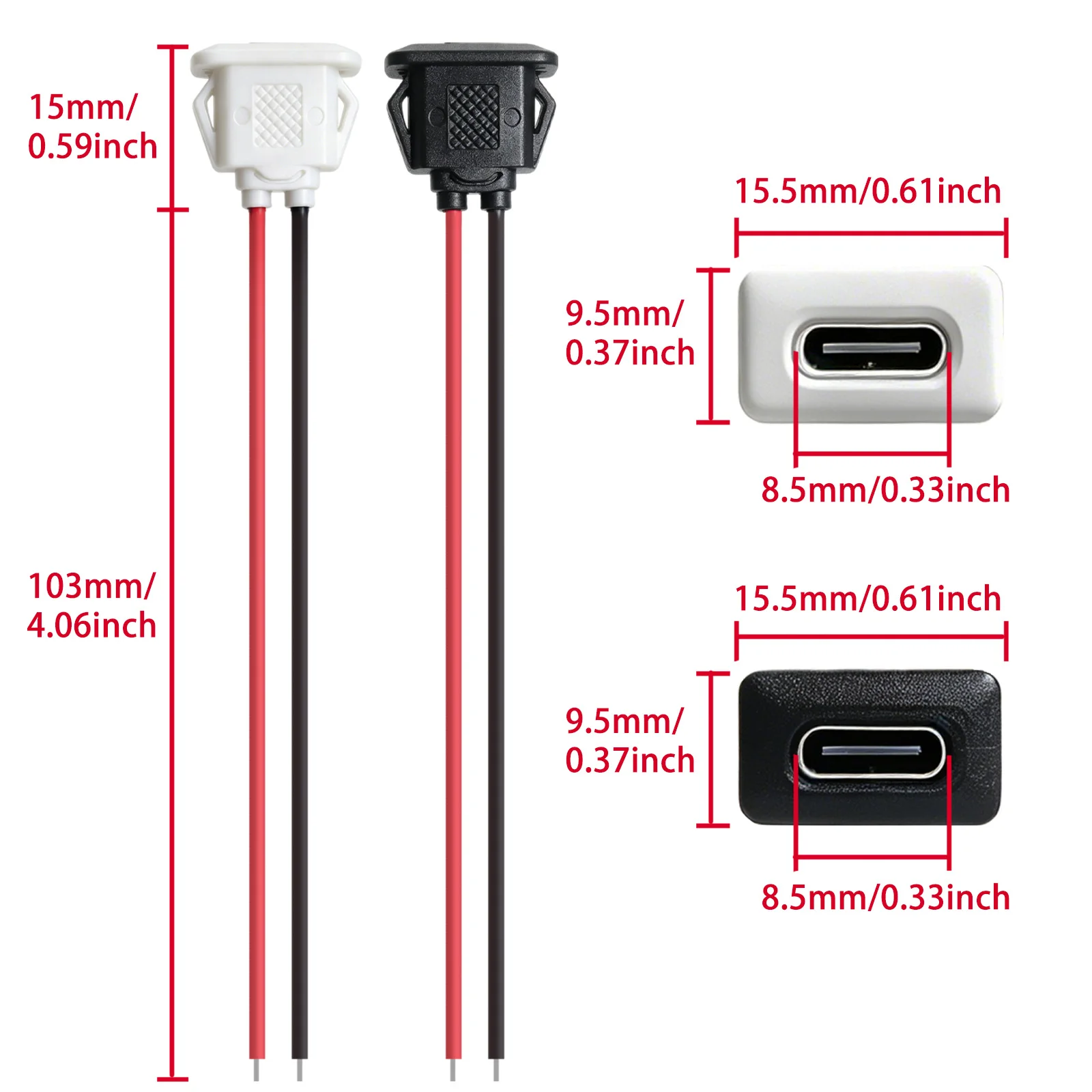 USB-C Einbaubuchse mit Crimpanschluss für Ladeport, im Set – Bild 2