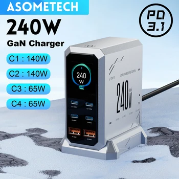 240 W GaN-Ladegerät 6-IN-1 140 W PD3.1 PPS USB Typ C Digitalanzeige Schnellladestation für iPhone 16 15