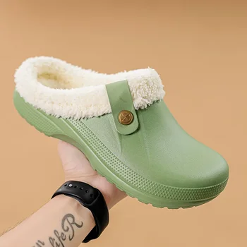 Wasserdichte Mule Clogs Frauen Hausschuhe Warme Unisex Fell Hausschuhe Haus Zimmer Hausschuhe Trend Indoor