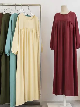 Muslimische Frauen Dubai Abaya Luxus Kebaya Einfarbiges Langes Kleid Bescheidenes Ramadan Gewand Kaftan Femme