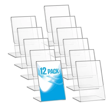 L-förmiger Acryl-Fotorahmen mit geneigter Rückseite, transparenter Kunststoff-Desktop-Fotorahmen (12 Stück)