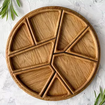 Geteiltes Holz-Serviertablett, Snack-Dessert-Teller, Obst-Vorspeisen-Servierplatte, Servierplatte, rund