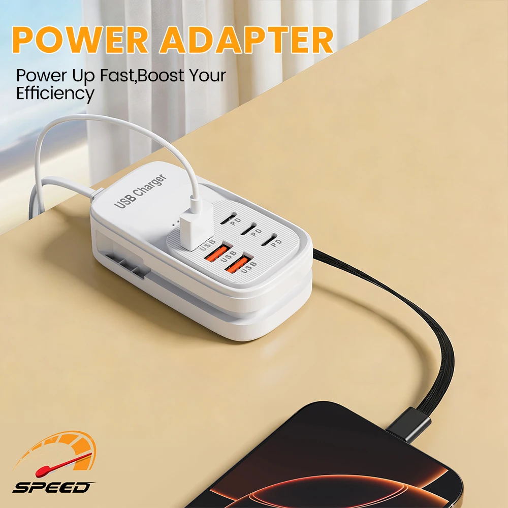 Desktop-Ladestation 6-in-1 mit USB-C PD, USB-A und Steckdose – Bild 5
