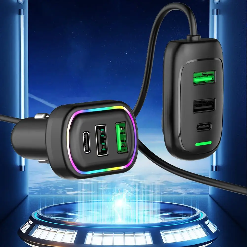 Auto-Ladegerät mit 6 USB-C/USB Anschlüssen für Rücksitz – Bild 3