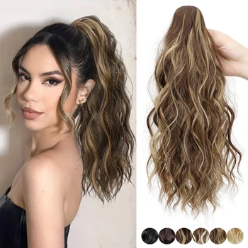 Synthetische kurze Wasserwelle lockige Klaue Clip-in Pferdeschwanz Haarverlängerung schwarz blond Haarteil