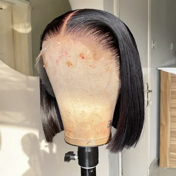 Gerade 13x4 Bob Perücke Echthaar 200 Dichte Transparente Lace Frontal Perücke 100% Brasilianisches Echthaar