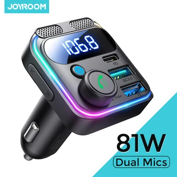 JOYROOM 81W Bluetooth 6.0 Auto-FM-Transmitter mit Doppelmikrofonen PD&QC 3.0 Auto-Schnellladegerät Adapter