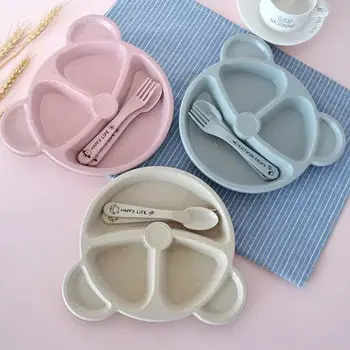 Baby Schüssel Löffel Gabel Sets Fütterung Geschirr Cartoon Bär Kinder Teller Baby Essen Geschirr Set