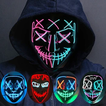 Drahtlose Neon-LED-Spülmaske, leuchtet im Dunkeln, Cosplay-Horror-Maske, Halloween-Maskerade, Party-Masken