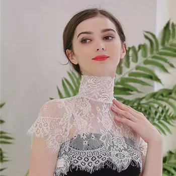 Abnehmbare Spitze gefälschten Kragen Damen Bluse Schal Wrap bestickt Chiffon falschen Kragen Top Schal