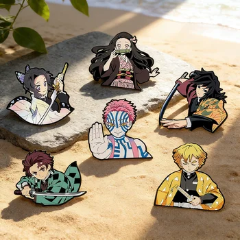Demon Slayer Kimetsu No Yaiba Cartoon-Broschen Anime-Charakter Rucksack-Accessoires (6 Stück)