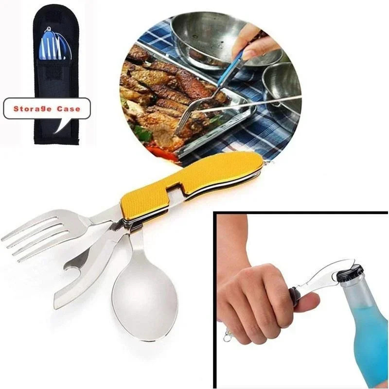 4 in 1 Camping Utensilien Besteck-Camping Edelstahl Falt – Bild 2
