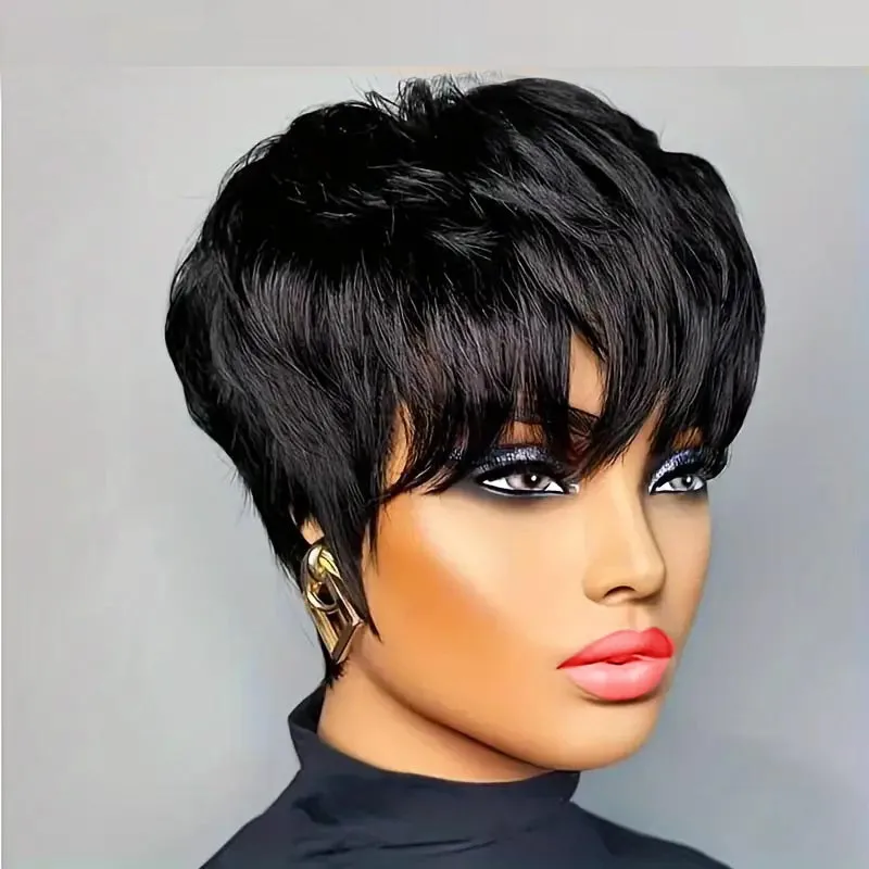 Pixie-Cut-Perücken für Damen, Echthaar, kurze Bob-Perücke mit