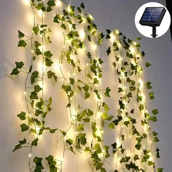 Grüne Lichterkette mit 50/100 LEDs und solarbetriebenen künstlichen Efeublättern mit 8 Modi für die