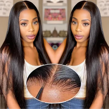 Wear & Go Glueless Echthaarperücken, vorgezupft, brasilianisches glattes Haar, 13x4 HD Lace Frontal