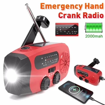 Multifunktionales Solar-Handkurbelradio FM AM WB NOAA Wetterradio 2000 mAh USB-Aufladung