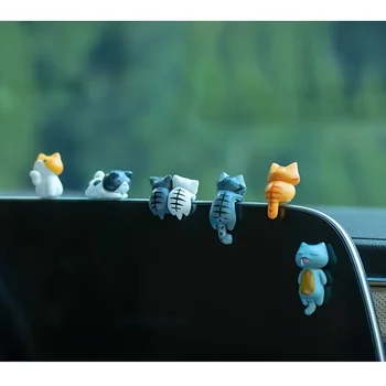 PVC-Cartoon-Katzenfiguren für Auto-Armaturenbrett, Blumentöpfe und Bildschirmkanten-Dekoration (6 Stück)