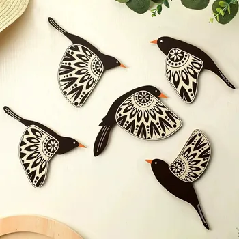 Holz schwarzer Vogel Wanddekoration Kunst Vintage Gothic Home Decor für Wohnzimmer Badezimmer Küche (5 Stück)