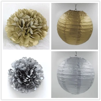 4/6/8/10/12/14 Zoll Gold/Silber Papierlaternen/Papier Pompom Geburtstag Hochzeit Dekor Geschenk Handwerk DIY