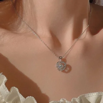 Korean Fashion Süße Herzförmige Halskette Für Frauen Kristall Zirkon Anhänger Schlüsselbein Kette Elegante