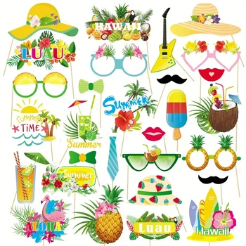 Set aus hawaiianischen Fotografie-Requisiten für Sommer-Strandpartys und tropische Fotografie (29 Stück)