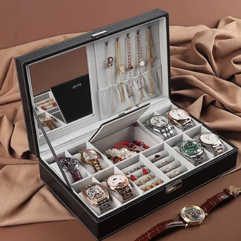 Schmuckbox für Uhren & Accessoires - Abschließbarer Aufbewahrungskoffer mit Spiegel für Männer & Frauen