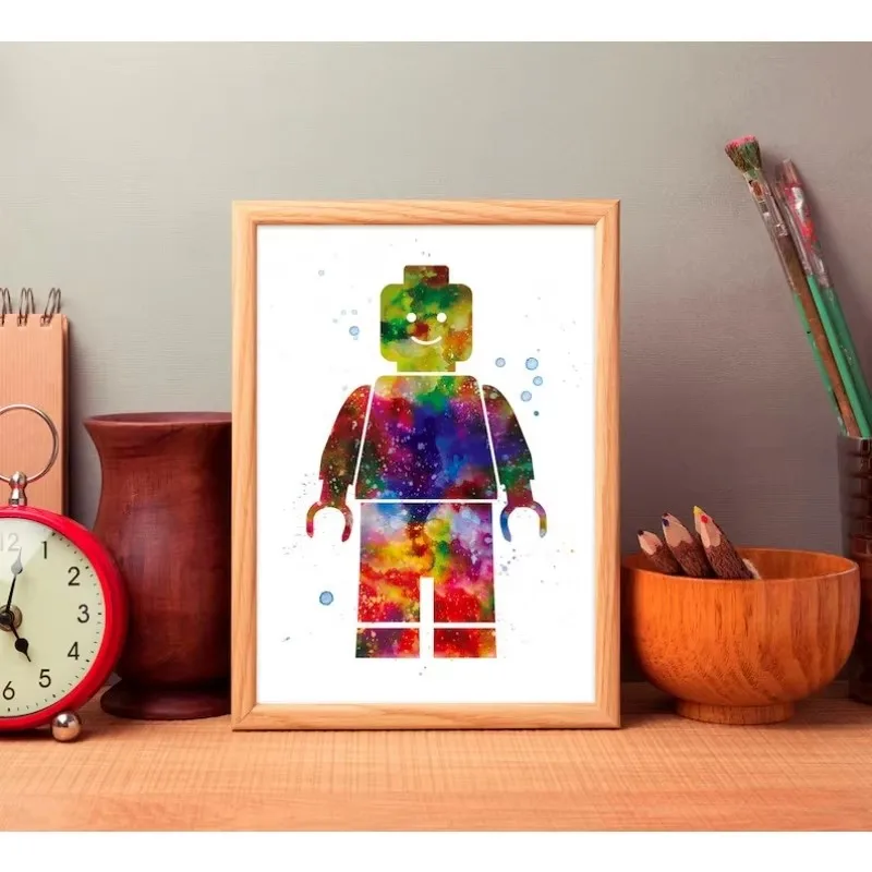 Aquarell-Bausteine-Poster Moderner Lego-Mann Minifigur – Bild 2