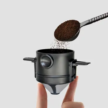 Zusammenklappbarer Kaffeefilter, tragbar, Edelstahl, Tropfkaffee, Teehalter, Trichterkorb, wiederverwendbarer